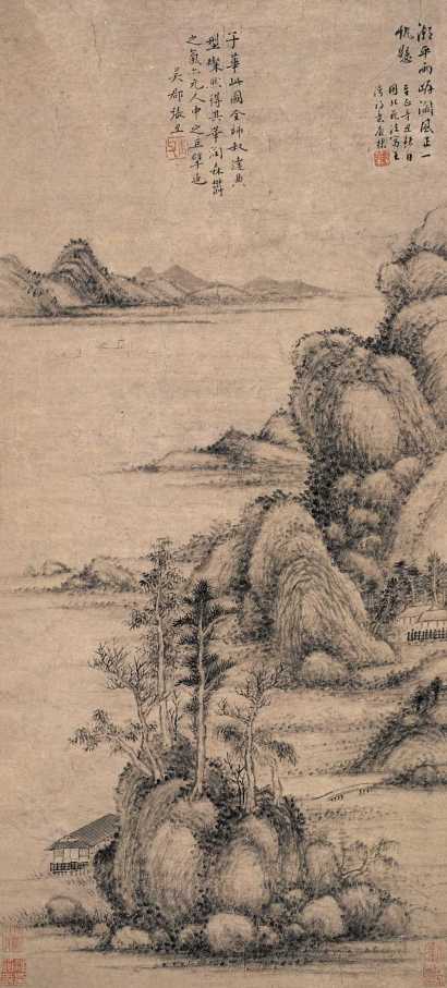 唐棣（款） 辛丑（1361年）作 山水 立轴